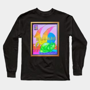 Rainbow Dinosaur Cat Coloring Book Collage Framed Art Bussin Y2K Design Long Sleeve T-Shirt